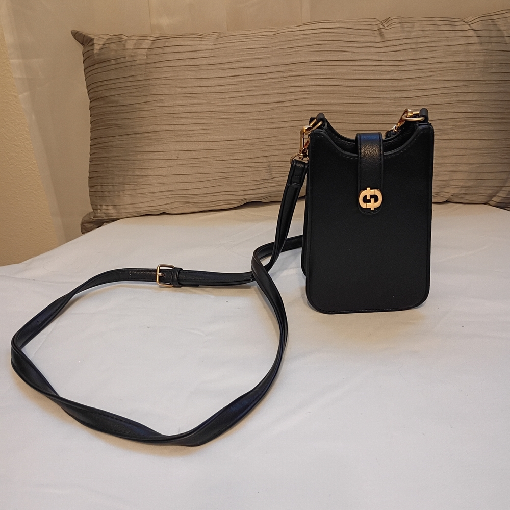Chic Black Crossbody Bag with Gold Accents